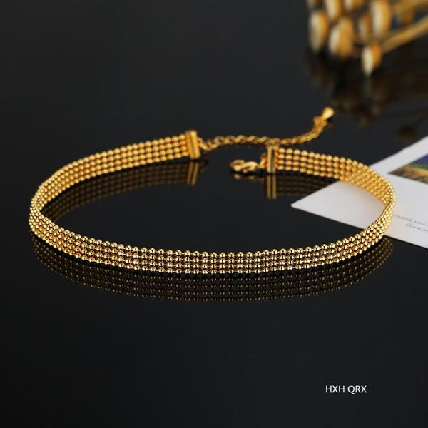 

chokers ladies simple golden metal bead braided necklace women's fashion bling chain jewelry accessories, Golden;silver