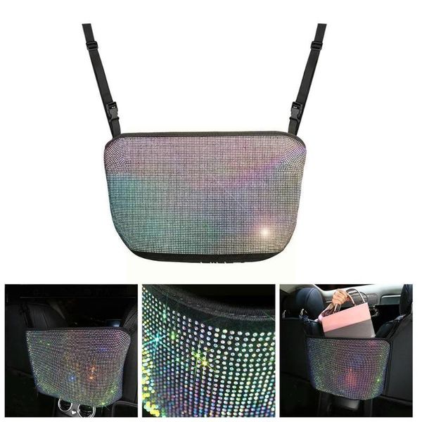 

car organizer luxury diamond rhinestone storage bag rear seat multi-pocket retainer finishing g1w5