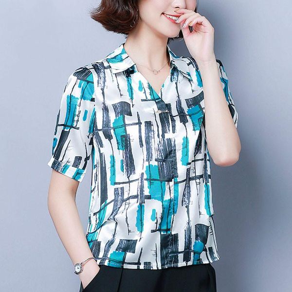 

summer fake silk shirt female loose large size blouse women's blouses & shirts, White