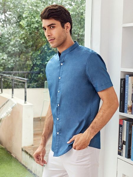 

men mock neck cuffed sleeve shirt k9nl#, White;black