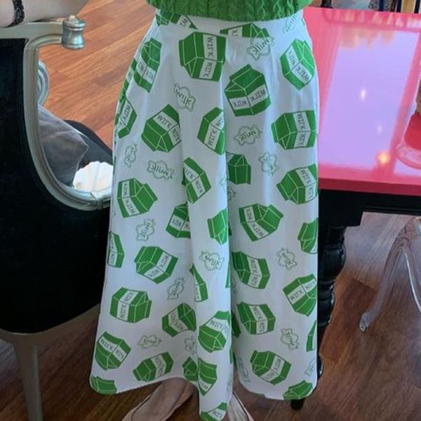 

[ewq] korean summer white elegant casual holiday style high waist milk box printed a-line skirt female small fresh women 16w827 210423, Black
