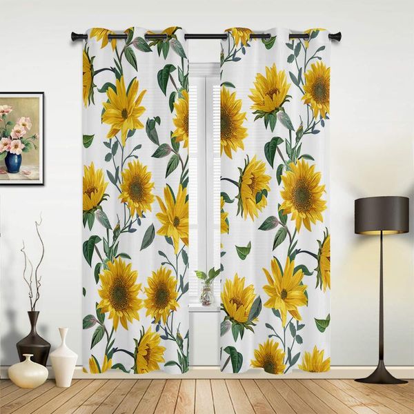 

flower curtain sunflower texture retro window curtains for living room kitchen bedroom drapes kids home decor &