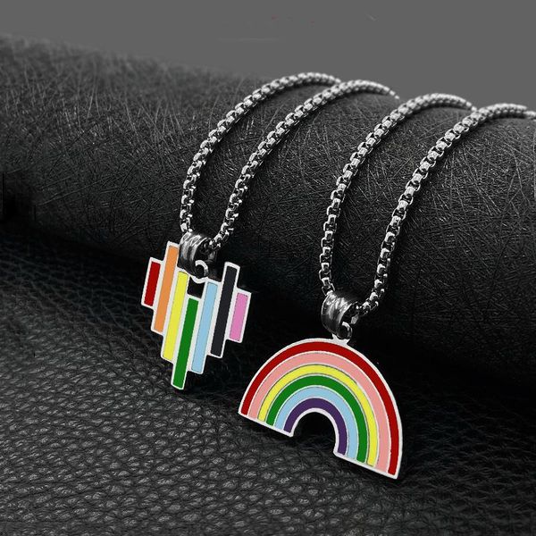

fashion rainbow necklace male hip-hop girl street simple couple pendant accessory necklaces, Silver