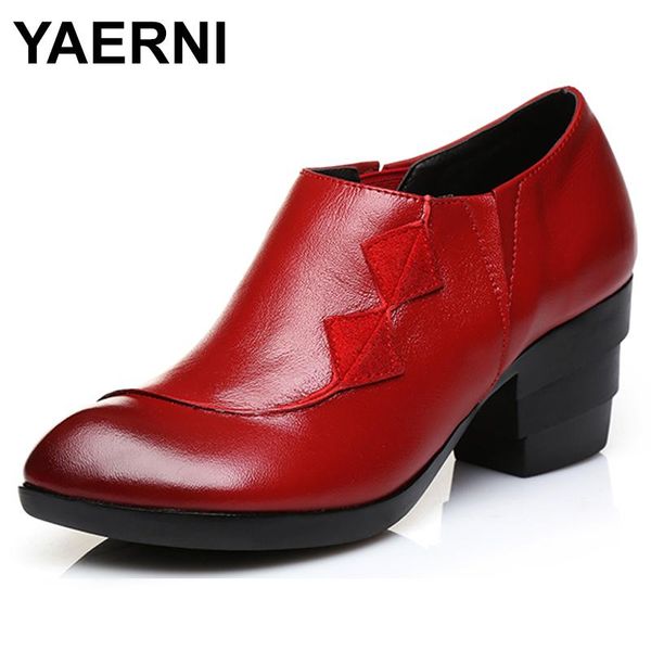 

dress shoes yaerni original handmade cowhide leather woman high heel thick retro pointed women fashion heels e441, Black