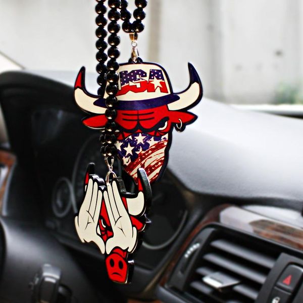 

interior decorations car ornaments hellaflush bull double sided pendant rearview hanging mirror decoration chinese retro style creativity ac