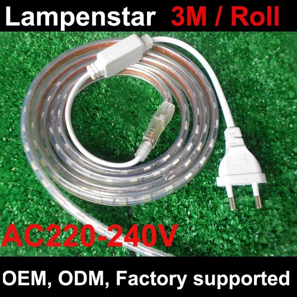 

strips 240v 230v 220v led strip 3m smd 60 flexible light waterproof 5w/m ,warm white/cool white,60leds/m ce rohs