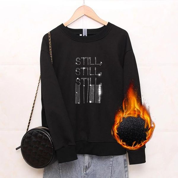 

o-neck neck sweatshirt women 2021 winter fleece thick warm diamond hoodies korean style loose plus size s-6xl 001 women's & sweatshirt, Black