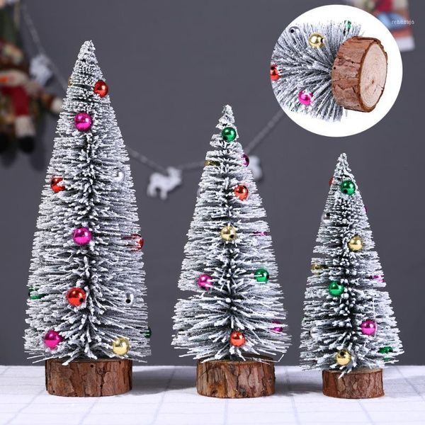 

christmas decorations 2021 tree mini pine snow with wood base 15/20/25/30cm diy crafts xmas home table decor 123#a1