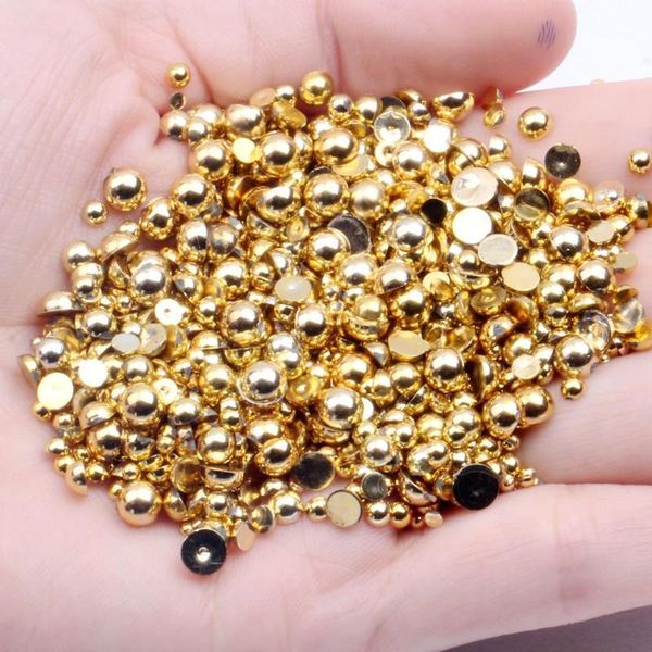 

gold color half round resin pearls 2-12mm and mixed sizes flatback glue on craft beads diy nails art jewelry supplies1, Silver;gold