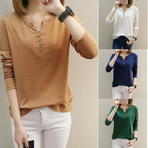 

yoga outfits 2021 summer women slim t-shirt black white khaki long sleeve t shirt cross v-neck crop cotton plus size tshirt, White;red