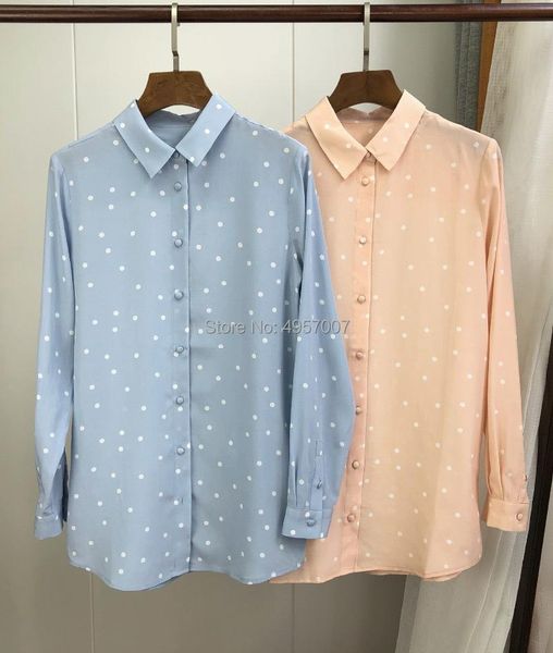 

women's blouses & shirts version silk polka dots printed shirt - elfbop 2021 spring summer blue/ blouse, White