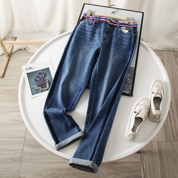 

women's jeans counter price 259 yuan single good goods wash slim contrast color straight jeans belt free, Blue