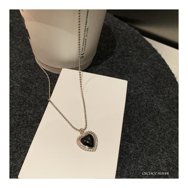 

chains silver restoring ancient ways is han edition ins coldness niche design black agate round bead necklace love female