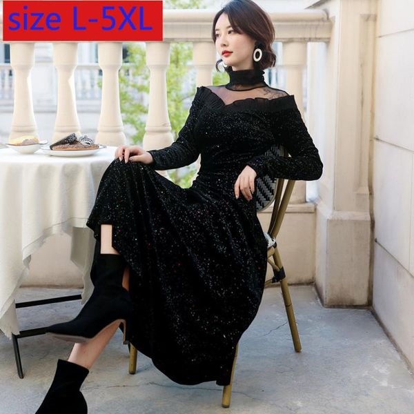 

casual dresses fashion large women winter dress end temperament dinner party ankle-length lace plus size l-4xl 5xl, Black;gray