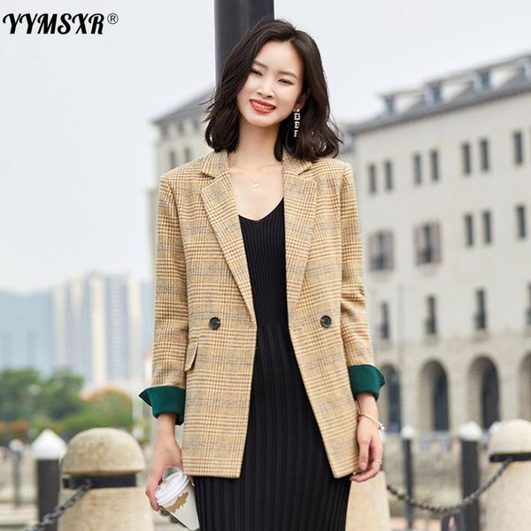 

women's suits & blazers large size s-4xl high-quality plaid small suit autumn and winter temperament long-sleeved casual jacket 2021, White;black