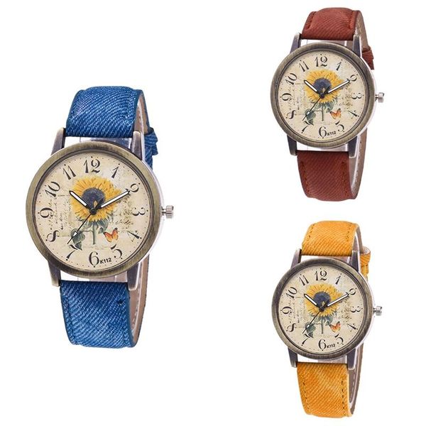 

wristwatches vintage ladies elegant watch fashion flower printed artificial leather strap casual quartz luminous, Slivery;brown