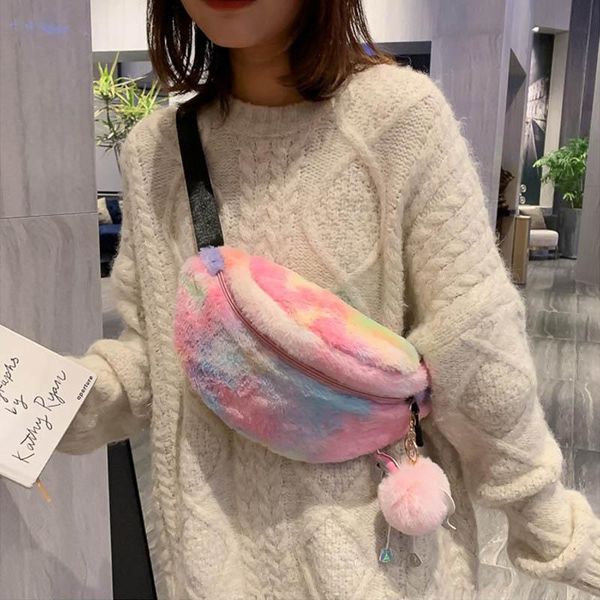 

winter velvet women's fanny pack fashion colorful plush waist style chest bag female designer crossbody purse bags