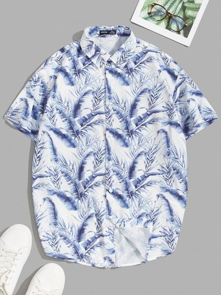

men collared tropical print shirt 06ao#, White;black