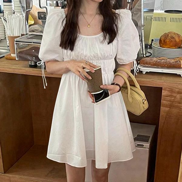 

casual dresses women mni dress 2021 vonda vintage half sleeve square collar party summer holiday sundress vestido robe femme, Black;gray