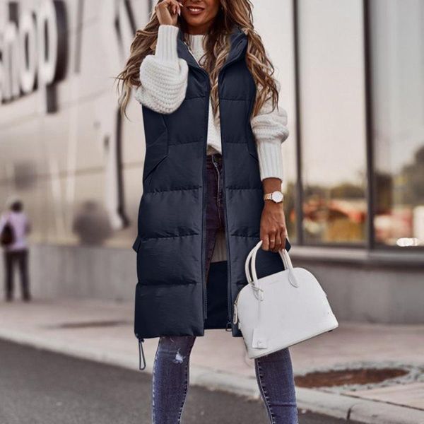 

women's vests women autumn winter cotton vest ladies casual waistcoat female sleeveless long jacket slim fit thick warm puffer coat #t3, Black;white
