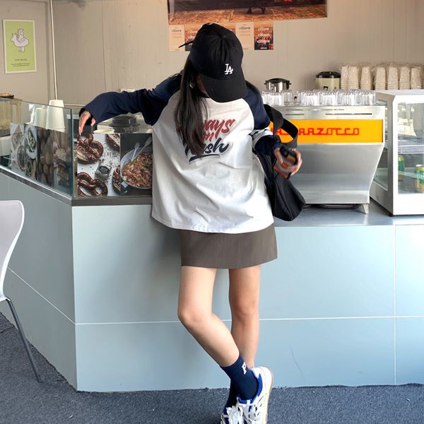 

tees t-shirt meet + color contrast letter printed t-shirt thin sunscreen long sleeve women's spring and autumn bottomed shirt, White