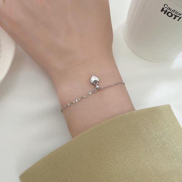 

link, chain heart-shaped charm bracelet for women opening simple trend korean fashion femme student jewelry accessories boyulige, Black