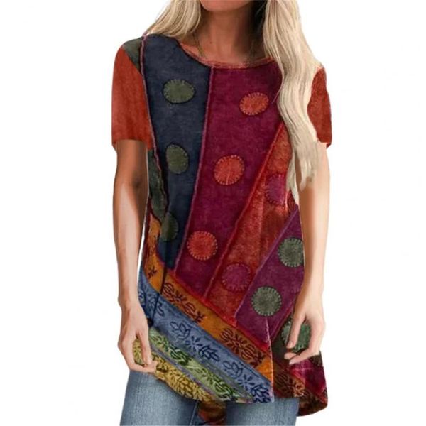 

women t-shirt plus size skin-friendly cotton blend short sleeve irregular hem floral print t-shirts women's, White