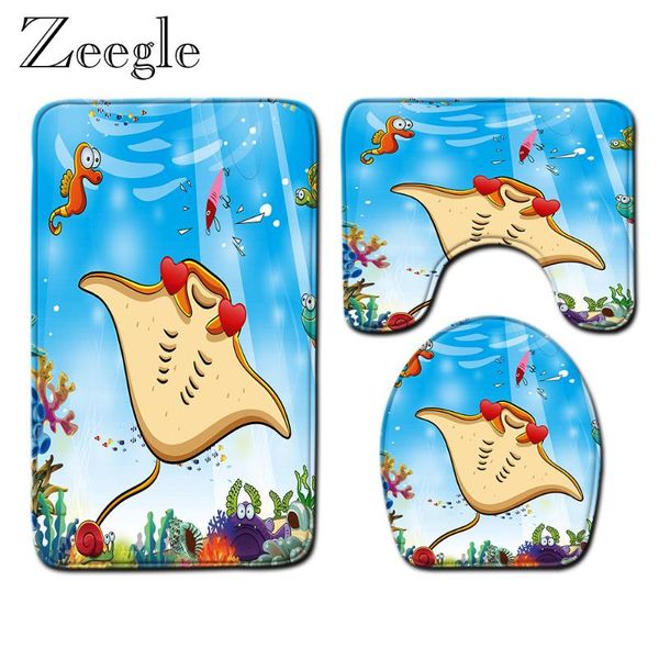 

bath mats mat bathroom set cartoon printed toilet cover seat anti-slip pedestal rug absorbent shower carpet