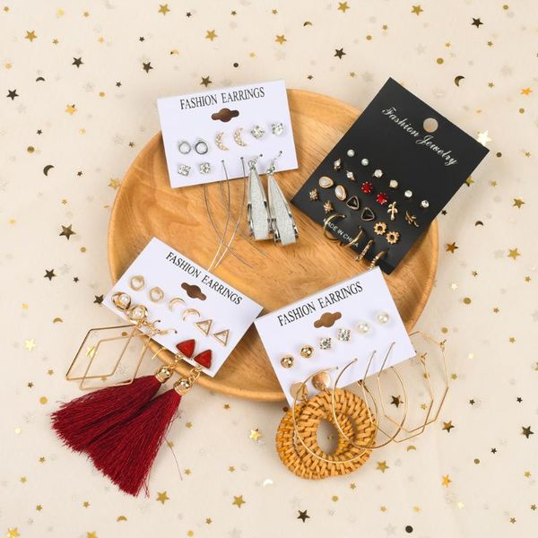 

dangle & chandelier bohemian earrings set for women 2021 tassel round metal crystal geometric drop earring female fashion jewelry gifts, Silver