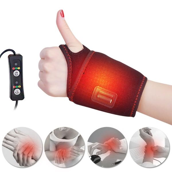 

wrist support usb electric heating rechargeable band adjustable protector hand brace belt, Black;red