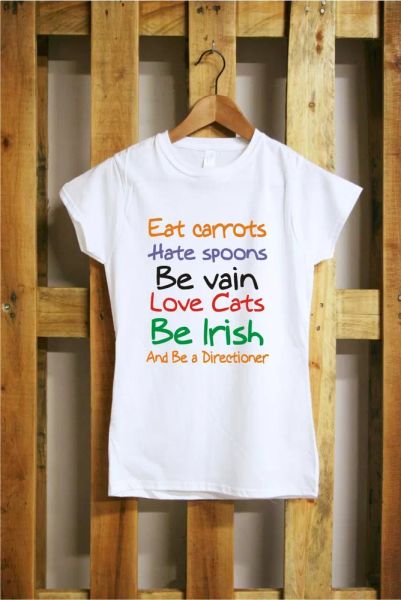 

grid directioner j486 t-shirt one direction 1d eat carrots be vain be irish, White;black