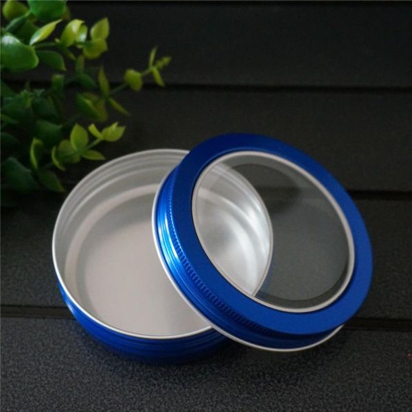 

storage bottles & jars 100g empty aluminum tin bottle with window lids,100ml portable blue skylight box round cream tea jar