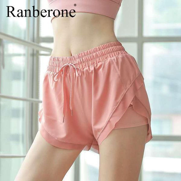 

ranberone loose women's shorts quick drying outwear running fitness skirt pants high waist yoga gym leggings outfits, White;red