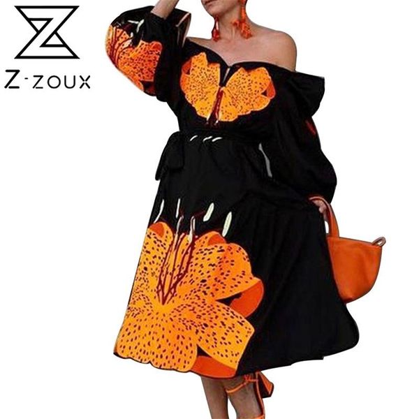 

women dress long printed vingae slash neck off shoulder loose maxi es retro plus size party es summer 210513, Black;gray