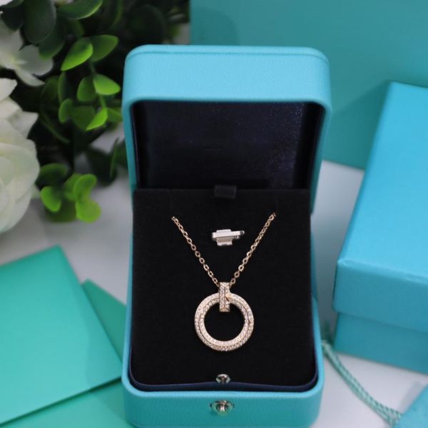 

chains 1:1 tif rose gold with stone t round necklace luxury jewelry classic trend brand gift couple woman, Silver