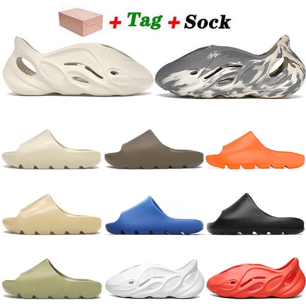 

2021 size 32-47 with box slides shoes slippers grey sandals sneakers mens womens foam runner desert sand resin triple black white off orange