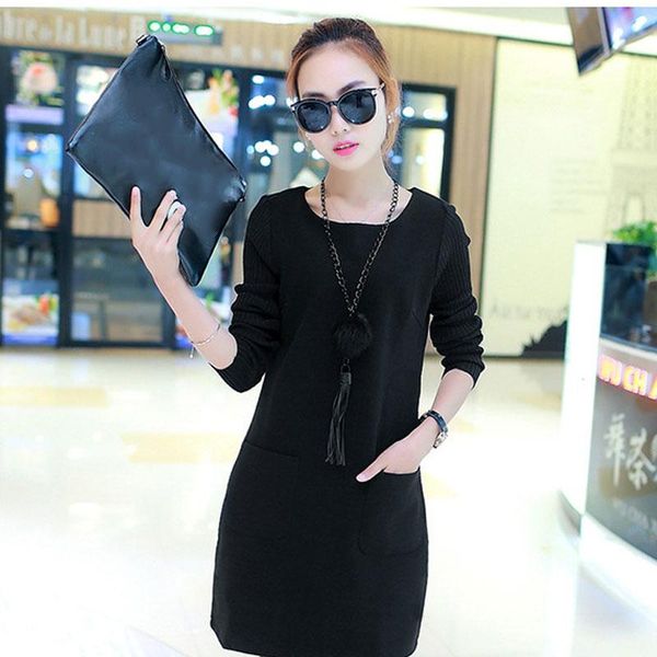 

casual dresses women fake two pieces dress pullover round neck long sleeves autumn outfits bmf88, Black;gray