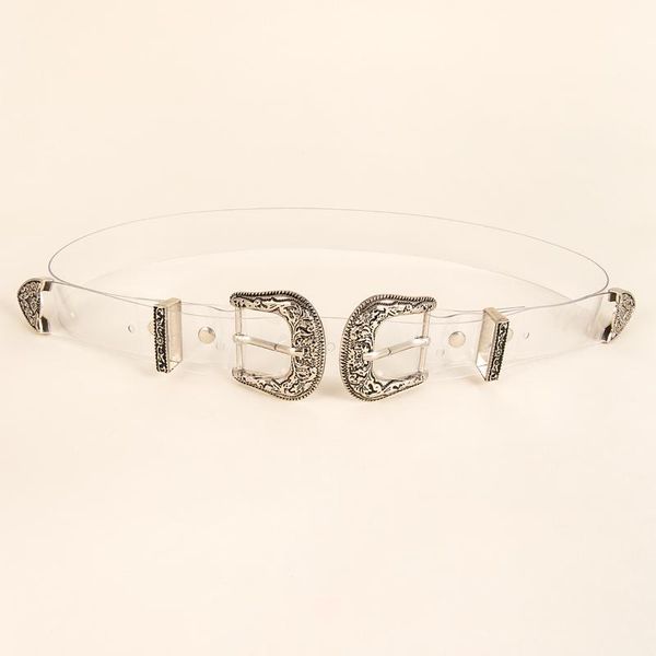

belts transparent double button head western wind lady belt, Black;brown