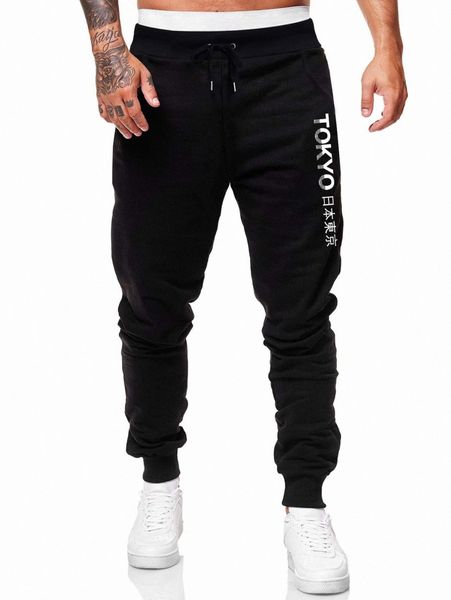 

romwe guys letter drawstring sweatpants s9f4#, Black