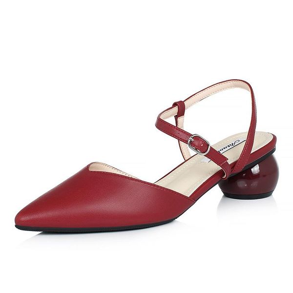

sandals women pointed toe thick heel shoes one word fashion 2021 summer red, Black