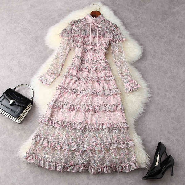 

dresses european and american women's clothing spring 2021 long sleeve collar fashionable cake dress with floral lace nboz, Black;gray
