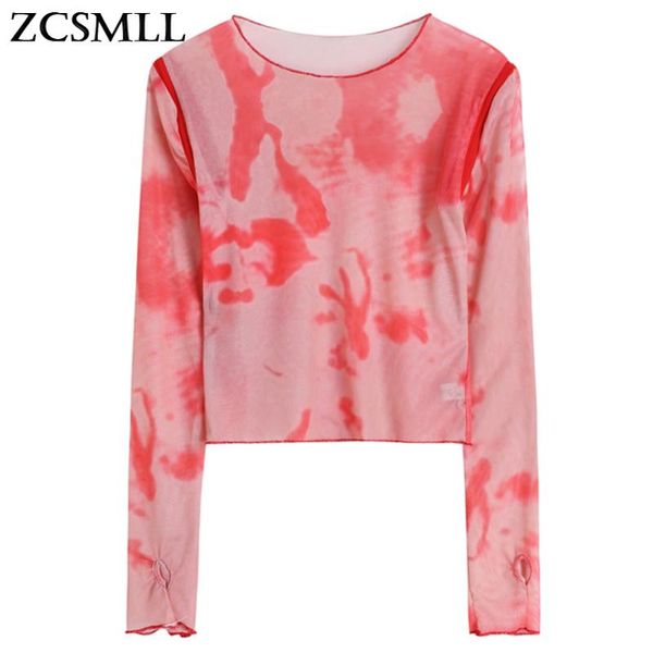 

women's t-shirt zcsmll abstract printing sleeves detachable slim bottoming shirt net yarn vintage women 2021 spring summer, White