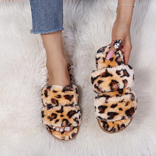 

slippers 2021 fashion faux fur winter warm fluffy women cozy indoor slides flat soft furry shoes home, Black