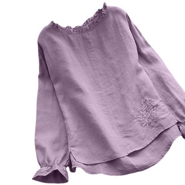 

women's blouses & shirts casual women blouse solid color embroidery spring autumn ruffles neck long sleeve office lady blusas mujer, White