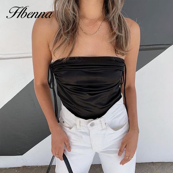 

hbenna satin tube women side drawstring ruched crop black skinny summer 2021 fashion backless tank women's tanks & camis, White