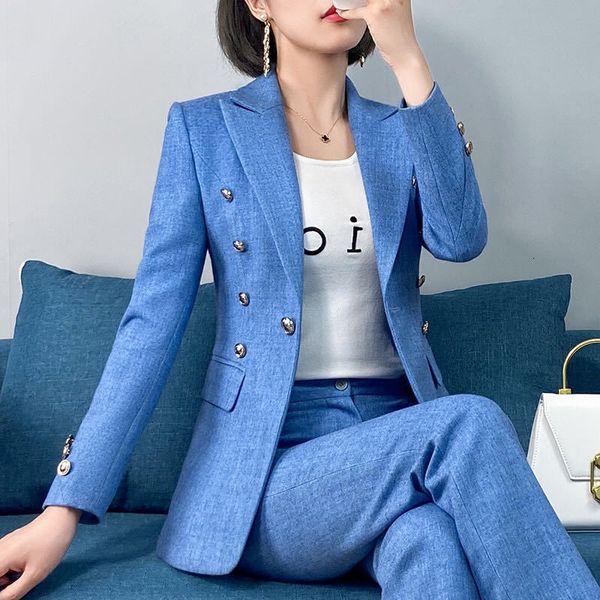 

women's two piece pants 5xl single/set blue blazer women female business attire set formal wear fall winter slim tooling work clothes c, White