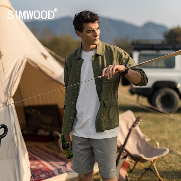 

men's jackets simwood 2021 summer autumn thin 100% linen men vintage multi-pockets cargo retro coats plus size brand clothing, Black;brown