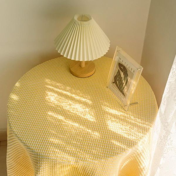 

table cloth nordic yellow waffle knitted tablecloth mat ins shooting background picnic home round tassels