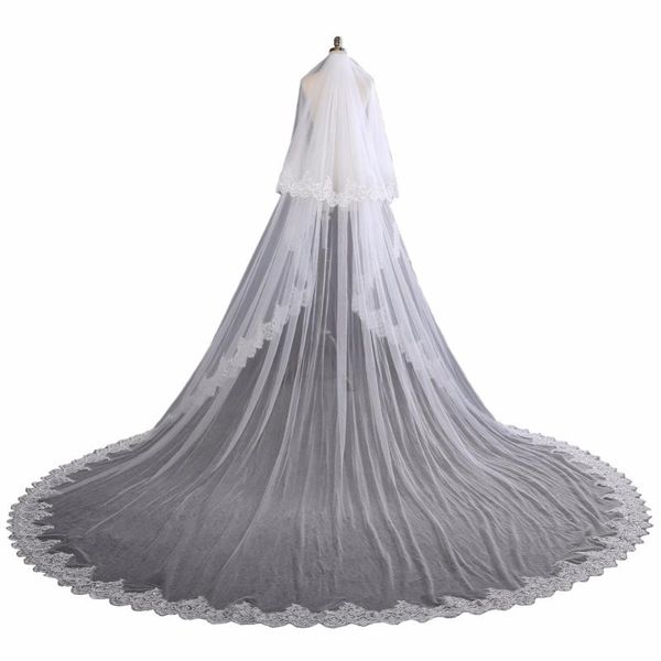 

bridal veils zyllgf 2 layer wedding veil long cathedral length with comb lace edge for bride velo de novia catedral bl11, Black