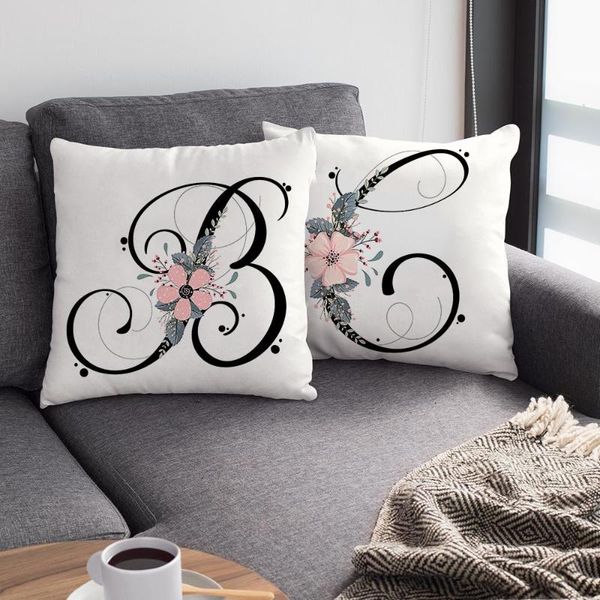 

black alphabet flower print pillowcase white polyester cushion cover for living room sofa nordic home decoration pillow case cushion/decorat